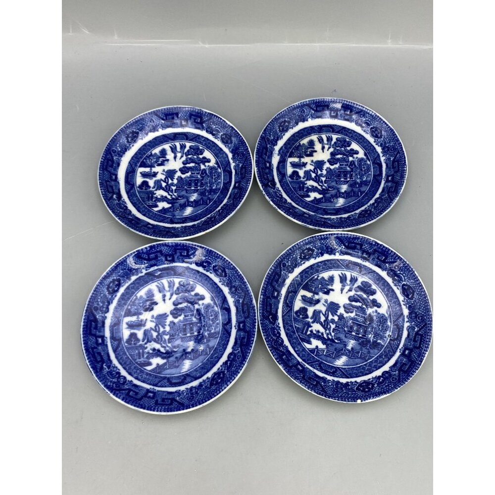4 Vintage Blue Willow Pattern Plates/ Saucer Porcelain 5" Staffordshire England